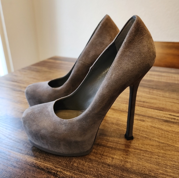 Yves Saint Laurent Tribtoo Heels Pumps Stilettos 36.5 6.5 Suede Grey - Picture 1 of 7